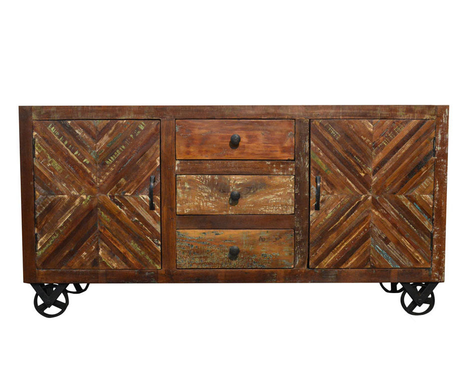 Reclaimed Industrial Sideboard Buffet Table Storage Cabinet on Iron Wh